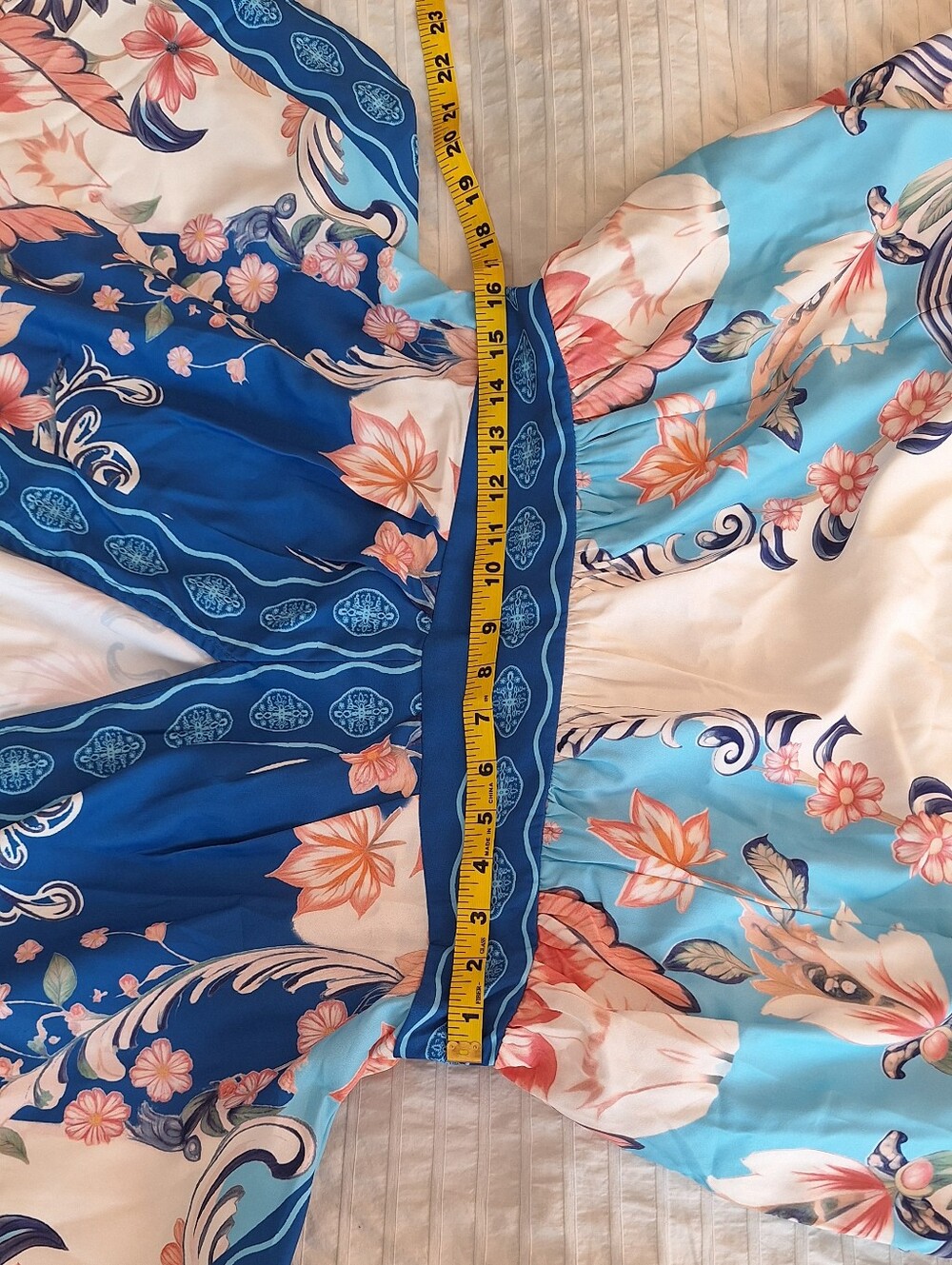 Cupshe Blue, Cream And Coral Floral Maxi Dress with Slits - Picture 6 of 8